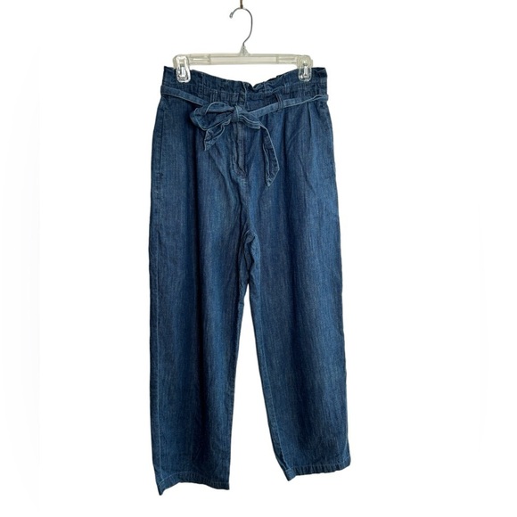 J. Crew Re-imagined Paper Bag Pants in Chambray Sz 6 Hemp Cotton Blend Cropped - Picture 2 of 16